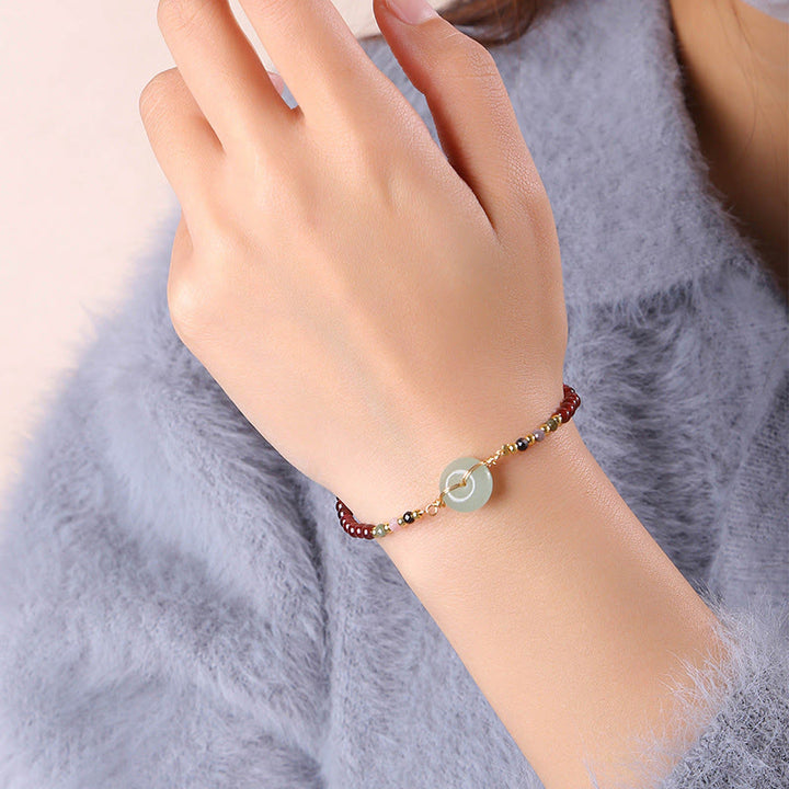 Buddha Stones天然ガーネットピースバックルビーズカームブレスレット