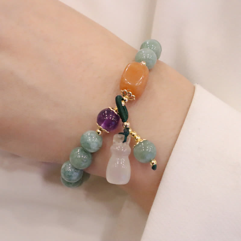 Buddha Stonesシアン翡翠 蓮の花 かぼちゃ 願い 平和バックル アメジスト クリスタル ヒーリングブレスレット