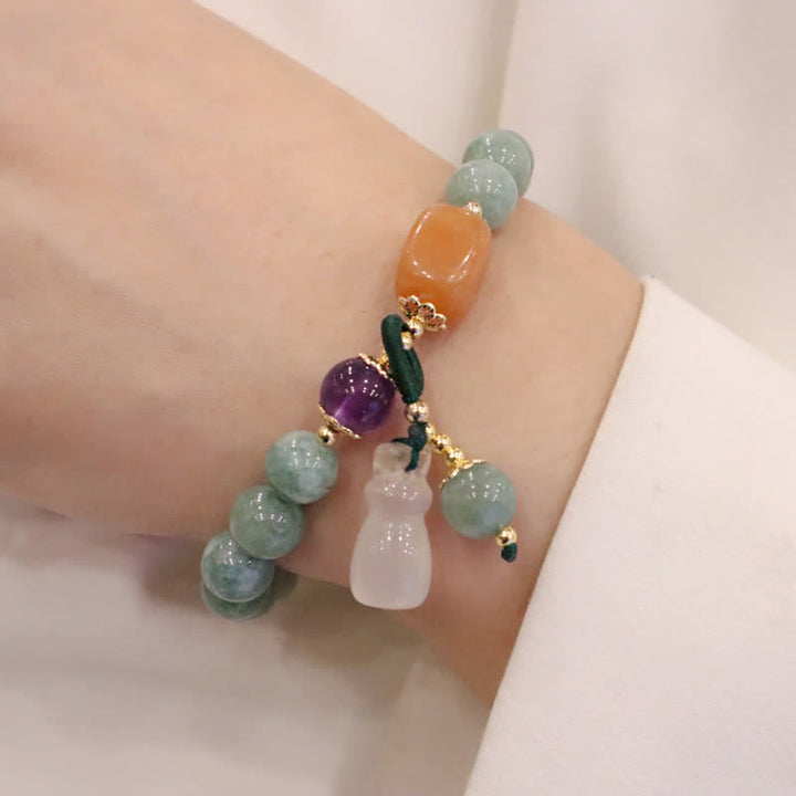 Buddha Stonesシアン翡翠 蓮の花 かぼちゃ 願い 平和バックル アメジスト クリスタル ヒーリングブレスレット
