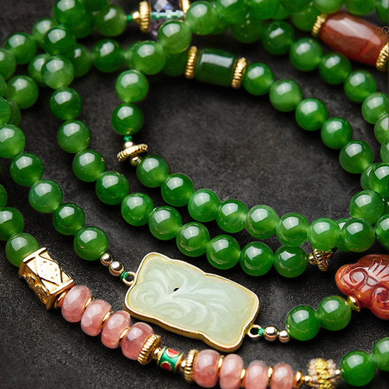 Buddha Stones108 個入りMalaシアン翡翠 赤瑪瑙 笑う仏陀 幸運のブレスレット