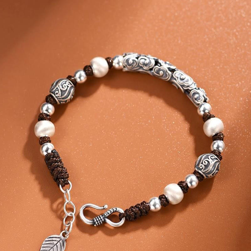 Buddha Stonesチベット ハンドメイド 銅製 999 スターリングシルバー 縁起の良い雲 富の紐ブレスレット