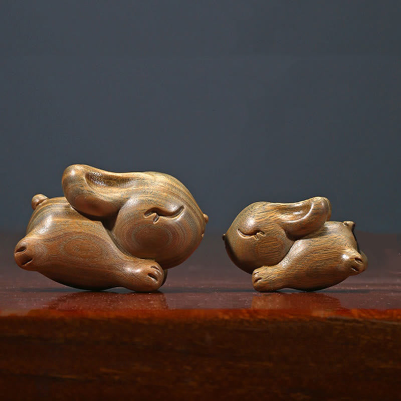 Buddha Stones緑 白檀 小さな ミニ かわいい ウサギ 平和 装飾