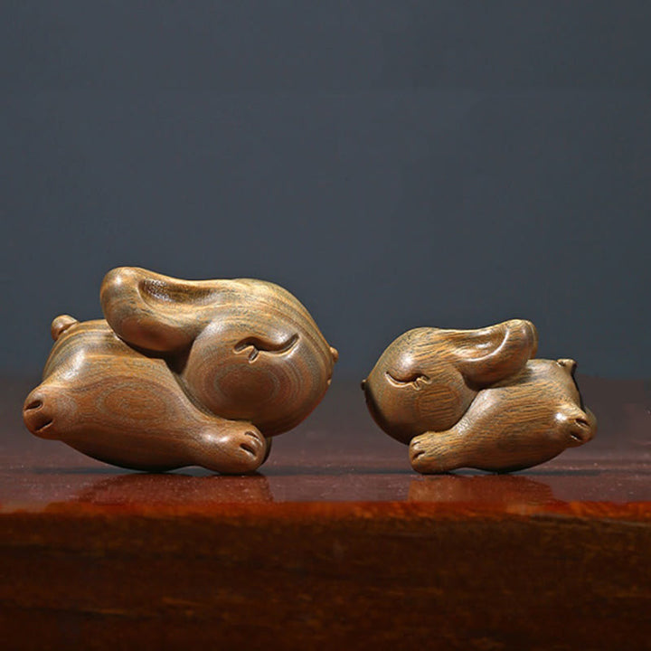Buddha Stones緑 白檀 小さな ミニ かわいい ウサギ 平和 装飾