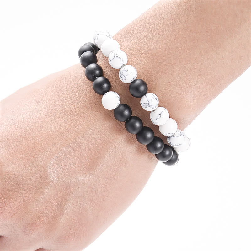Buddha Stones2個入り 天然フロストストーン ホワイトターコイズビーズ カップルブレスレット