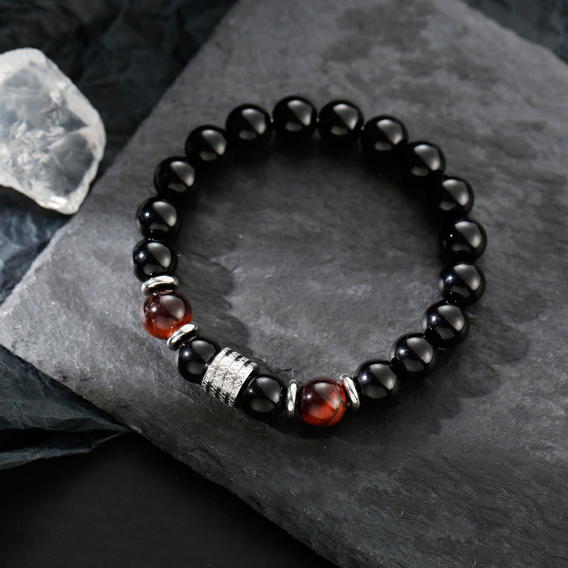 Buddha Stones天然黒曜石 タイガーアイ 強さと充実感のブレスレット