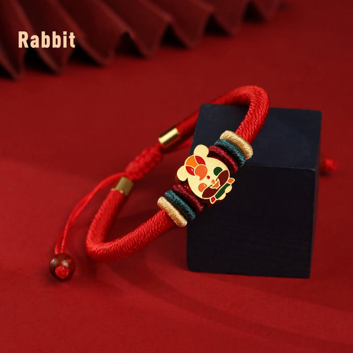 Buddha Stonesハンドメイド925スターリングシルバードラゴン年かわいい中国の十二支幸運編み込みレッドブレスレット