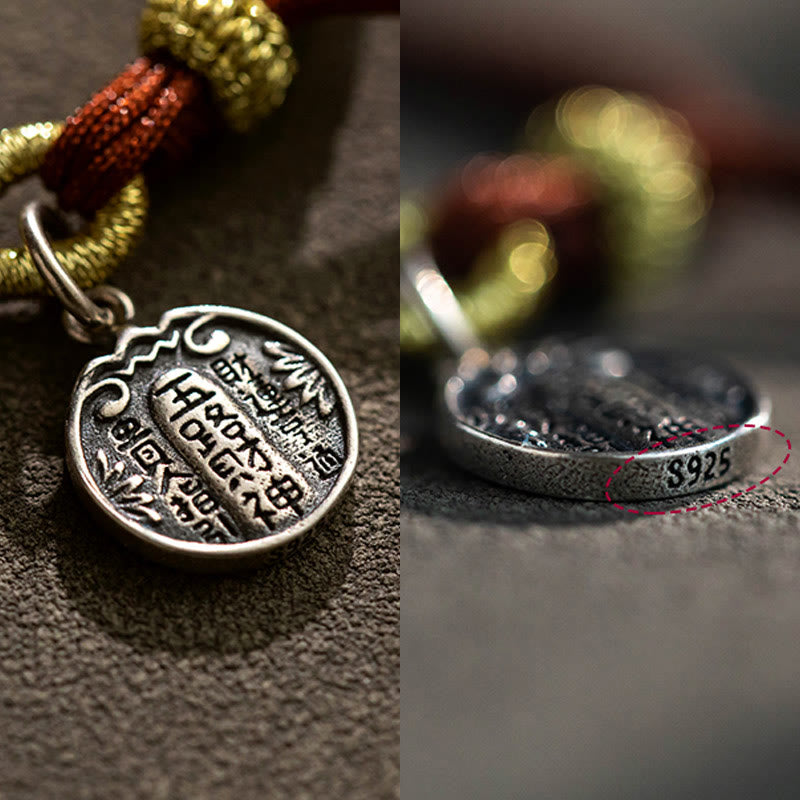 Buddha Stonesハンドメイド 925 スターリングシルバー 五行神 富と幸運の守護 紐編みブレスレット