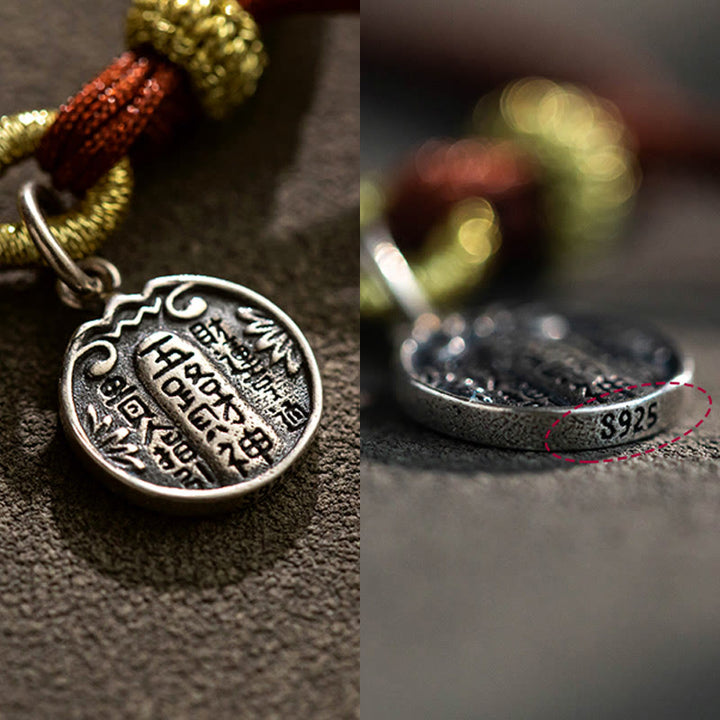 Buddha Stonesハンドメイド 925 スターリングシルバー 五行神 富と幸運の守護 紐編みブレスレット