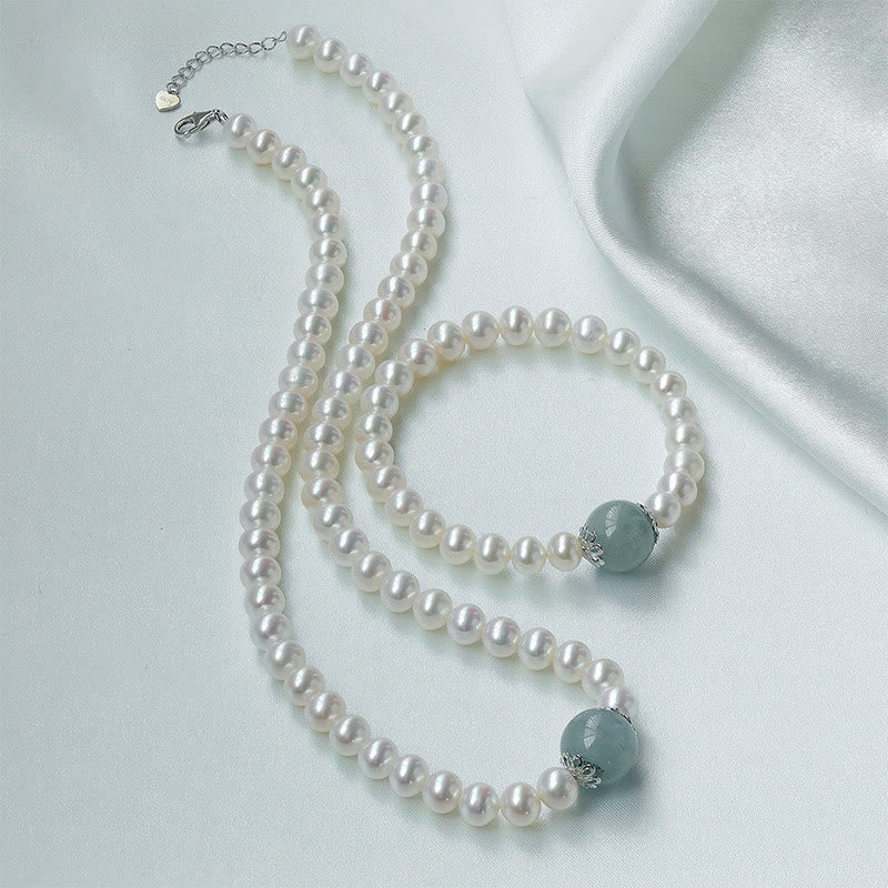 Buddha Stones 925スターリングシルバー 天然真珠 和田翡翠 アクアマリン 知恵 誠実 ネックレス ペンダント ブレスレット