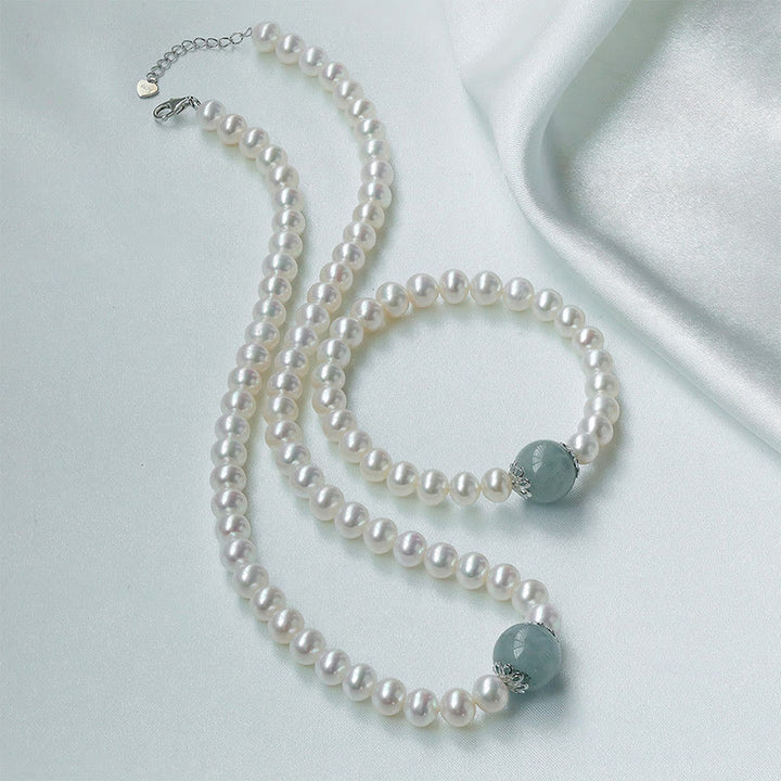 Buddha Stones 925スターリングシルバー 天然真珠 和田翡翠 アクアマリン 知恵 誠実 ネックレス ペンダント ブレスレット
