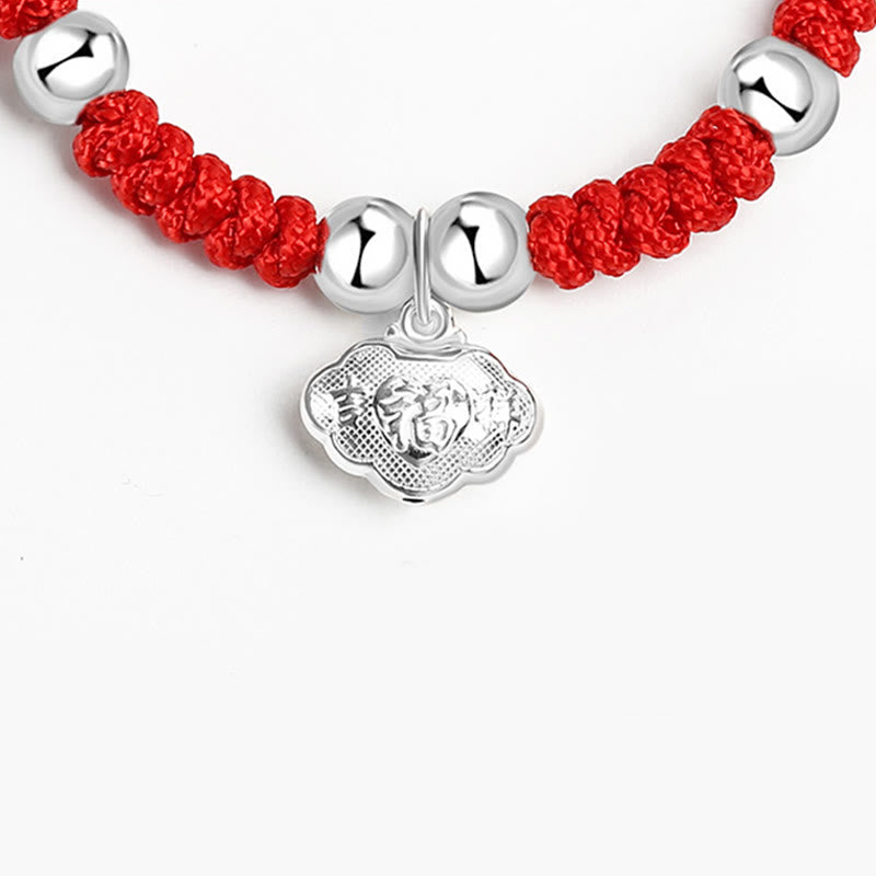 Buddha Stones925 スターリングシルバー ハンドメイド フーキャラクター 幸運のお金袋 中国ロックチャーム ベル ロータス 銅貨 キングコングノット編み 子供用ブレスレット