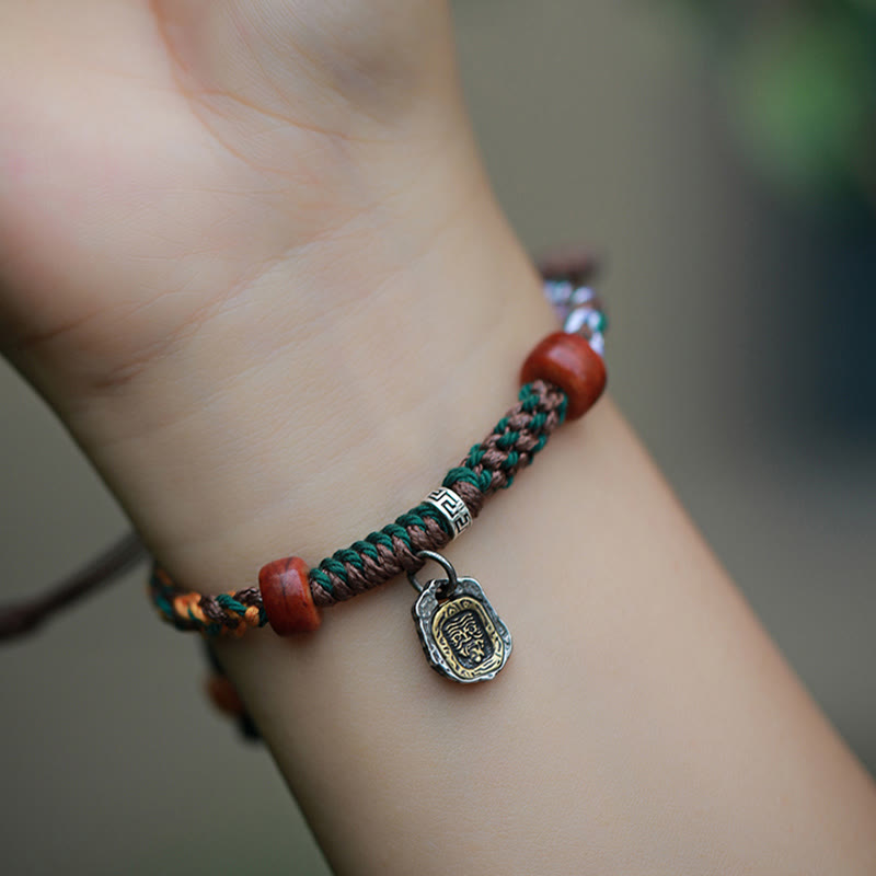 Buddha Stonesハンドメイド チベットシルバー 925 スターリングシルバー ザキラム 富の女神 ラクダの骨 守護 編み込みブレスレット