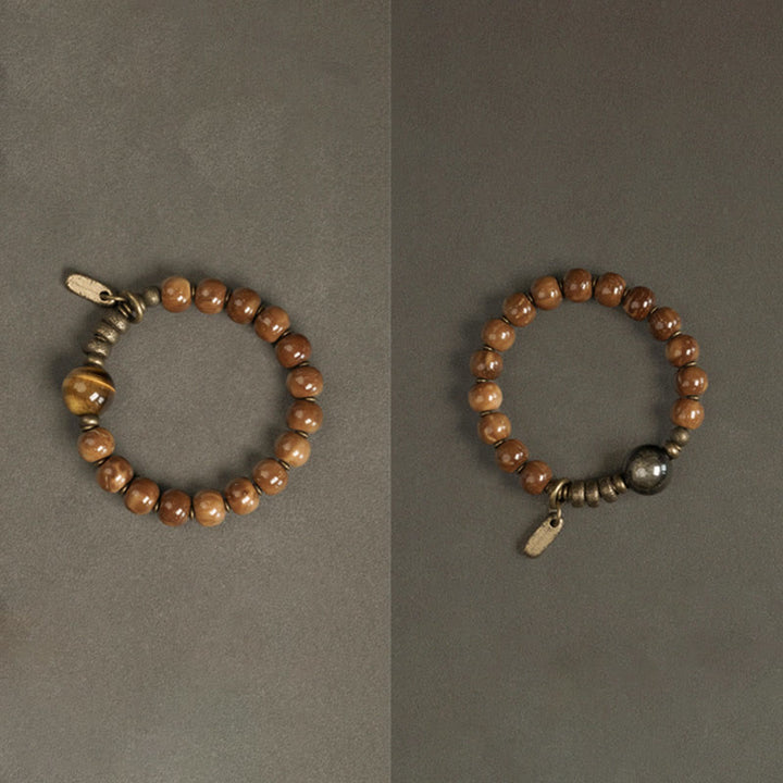 Buddha Stonesクカシード タイガーアイ ゴールドシーン オブシディアン 銅 富と幸運のブレスレット