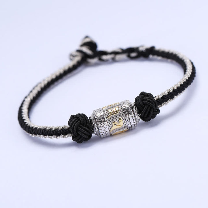 Buddha Stones925 スターリングシルバーオーム・マニ・パドメ・フム祈祷ホイール幸運 強さ赤紐ブレスレット