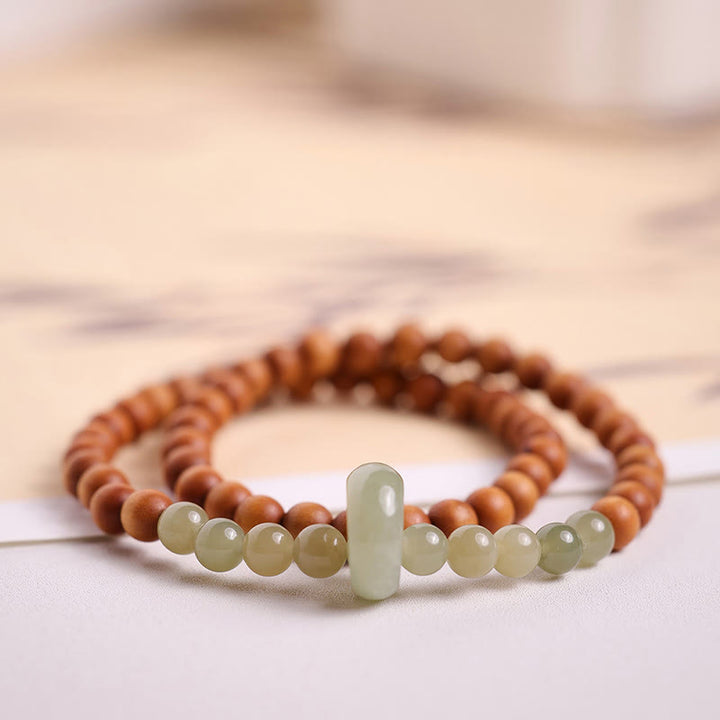 Buddha Stones白檀 和田翡翠 守護 ダブルラップブレスレット