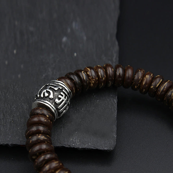 Buddha Stones天然チベットココナッツシェルオーム・マニ・パドメ・フム幸運を呼ぶブレスレット