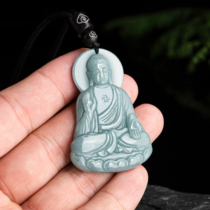 Buddha Stones阿弥陀仏 天然翡翠 蓮華 お守り 慈悲の紐 ネックレス ペンダント - image 3