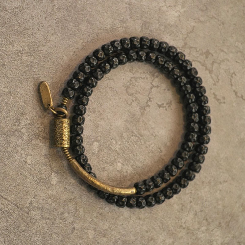 Buddha Stonesレトロココナッツシェル銅製ハピネストリプルラップブレスレット