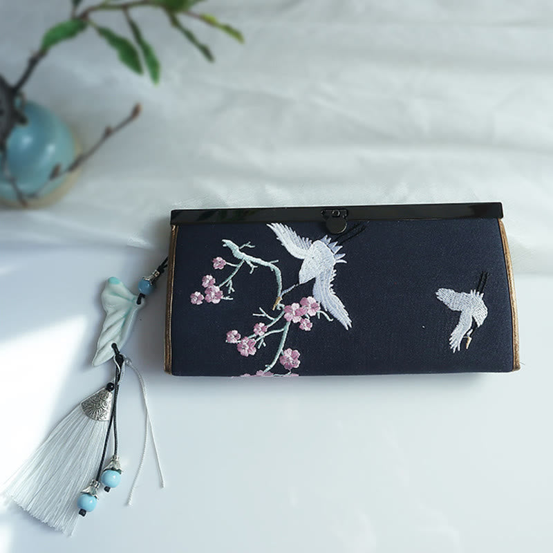Buddha Stonesの花、梅、桃の花、竹の両面刺繍、大容量のキャッシュホルダーウォレット、ショッピングバッグ - image 26