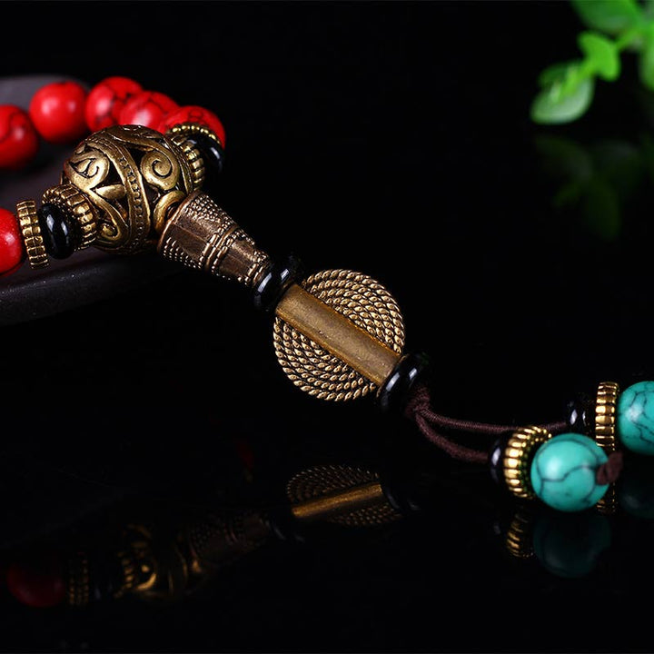 Buddha Stones チベットMala レッドターコイズの幸運 ネックレス＆ブレスレット