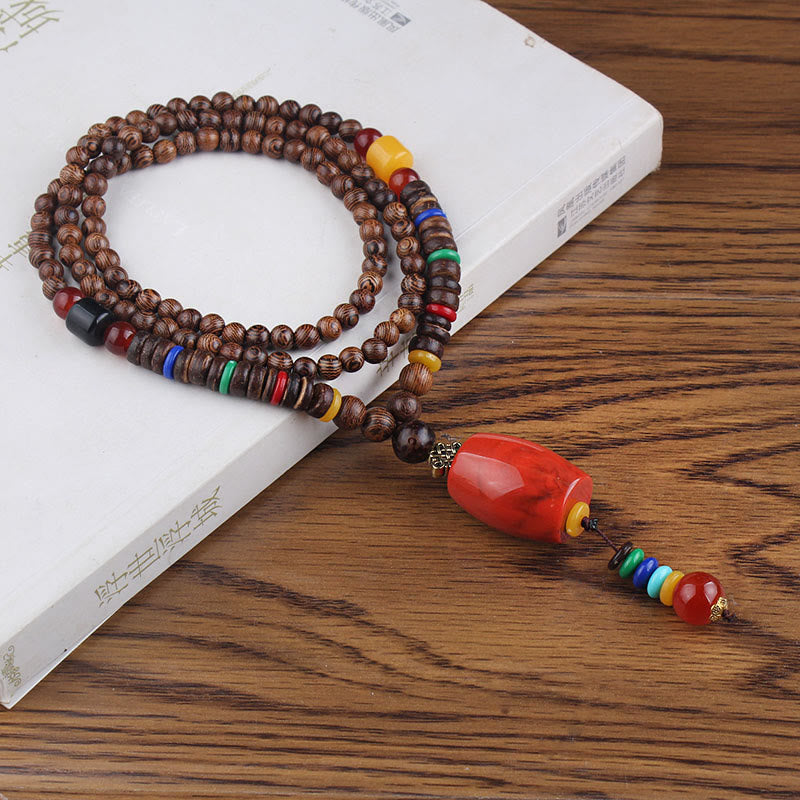 Buddha Stonesチベット ウェンジウッド 菩提樹 シードアゲート バランス ピース ネックレス ペンダント