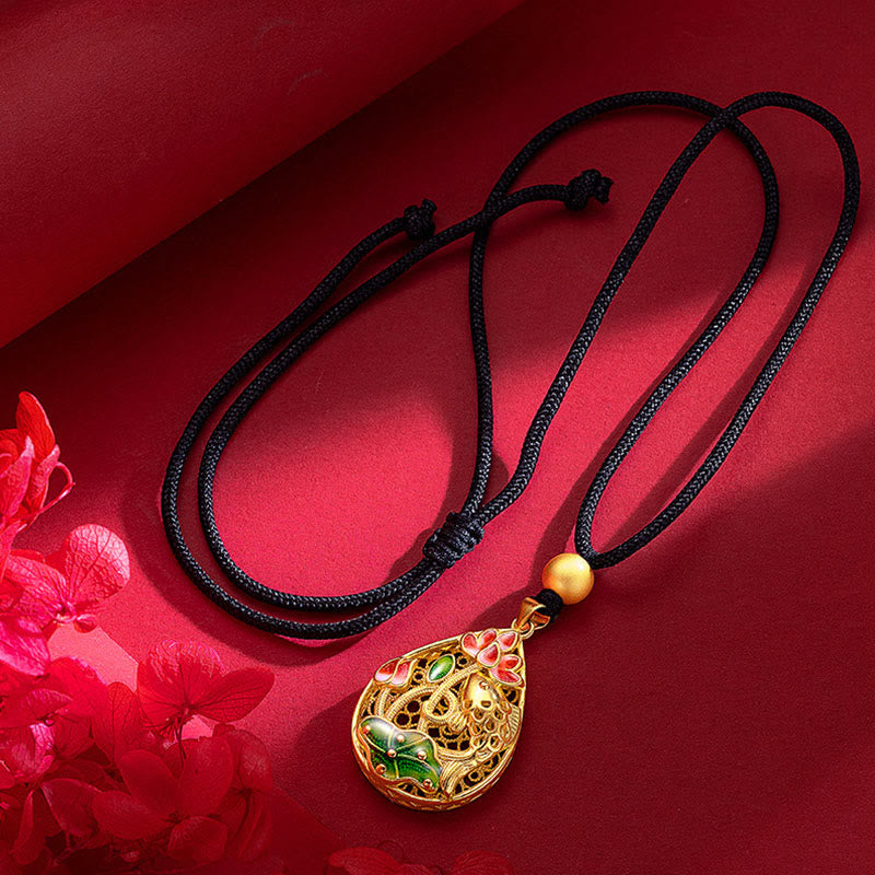 Buddha Stones鯉蓮の花葉銅幸運ネックレスペンダント - 鯉 - image 1
