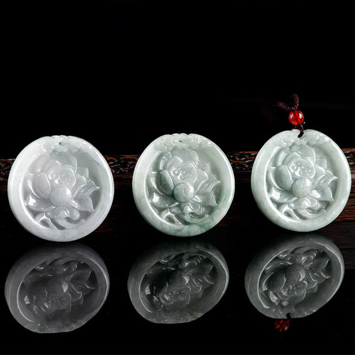 Buddha Stones天然翡翠蓮花彫刻繁栄ネックレスペンダント - image 6