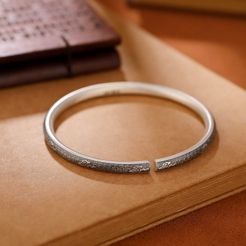 Buddha Stonesヴィンテージ 999 スターリングシルバー 縁起の良い雲デザイン幸運ブレスレットバングル - image 2