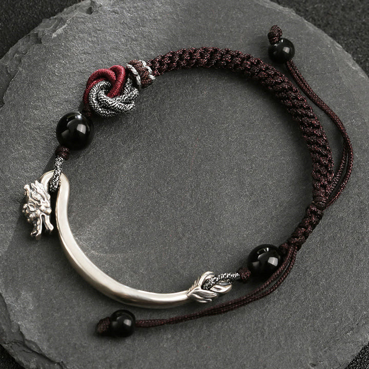 Buddha Stones925スターリングシルバー 縁起の良い龍の成功を祈る手作り編みブレスレット - image 2