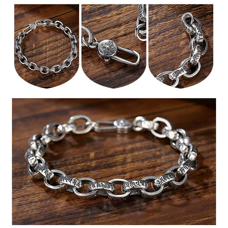 Buddha Stones925スターリングシルバーオーム・マニ・パドメ・フム刻印入り 平和ブレスレット バングル