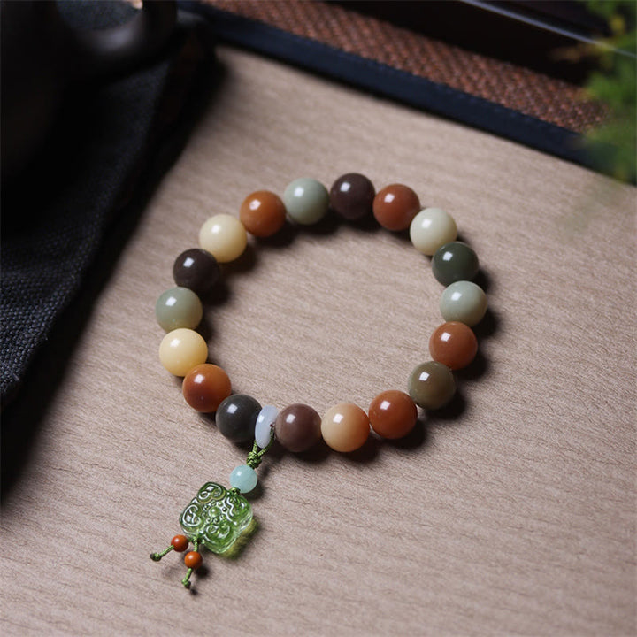 Buddha Stones天然 マルチカラー グラデーション 菩提樹 瑠璃ガラス チャーム 平和ブレスレット