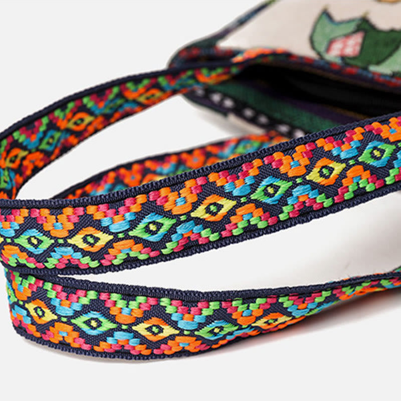 Buddha Stonesの蝶刺繍入り大容量キャンバストートバッグショルダーバッグ