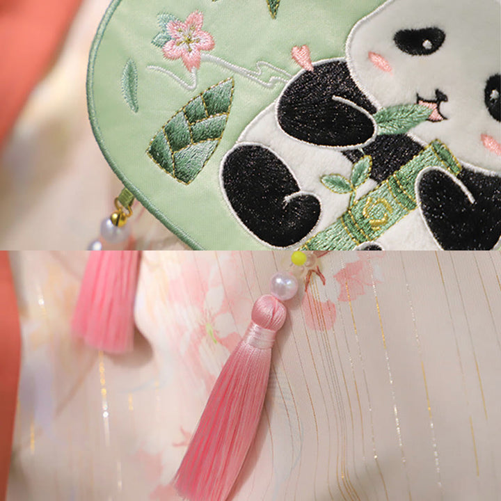 Buddha Stones刺繍のラッキーパンダ猫柴犬鹿ウサギキツネ花かわいい動物漢服バッグクロスボディバッグショルダーバッグ