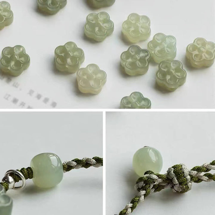 Buddha Stones手作りの梅の花翡翠の幸運繁栄編みブレスレット