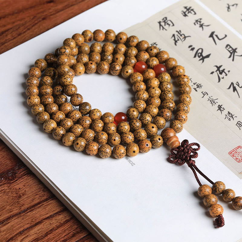 Buddha Stones108 個入りMala菩提樹 赤瑪瑙 縁起の良いブレスレット