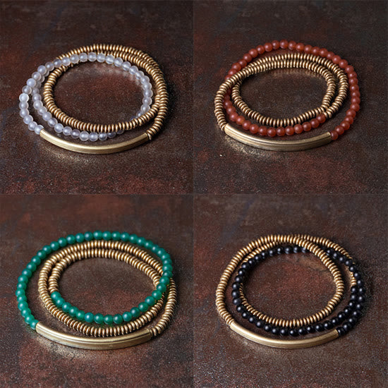 Buddha Stonesチベット瑪瑙石 銅製 守護 トリプルラップブレスレット