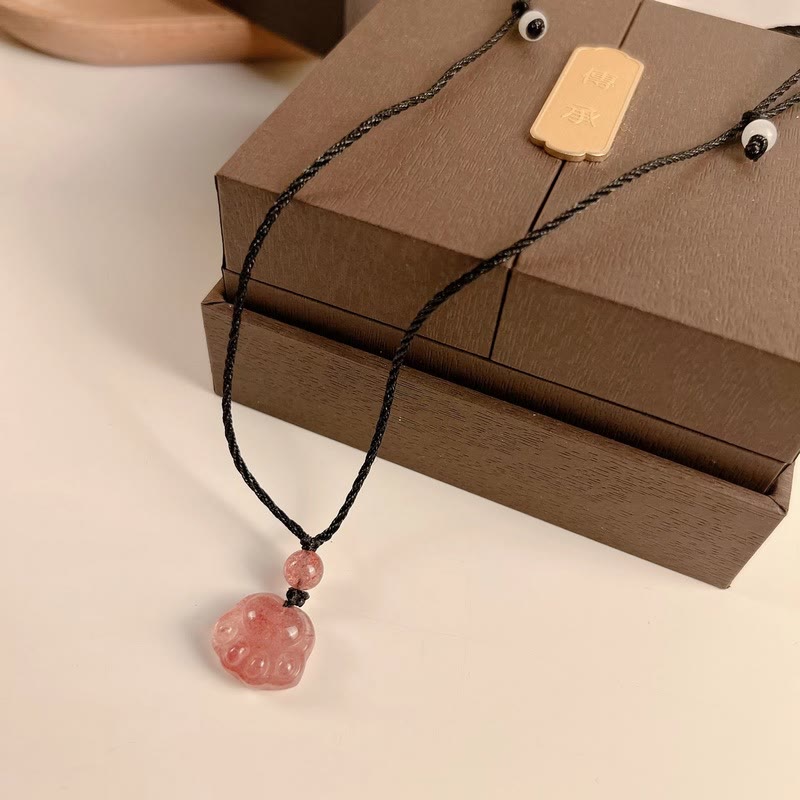 Buddha Stonesストロベリークォーツ 愛らしい猫の爪 ヒーリングネックレスペンダント - image 10