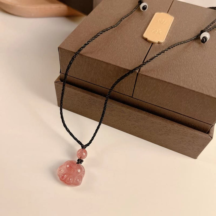 Buddha Stonesストロベリークォーツ 愛らしい猫の爪 ヒーリングネックレスペンダント - image 10