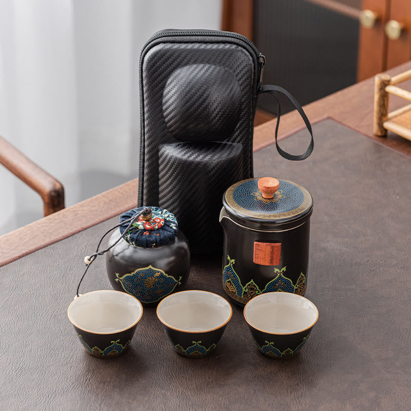 Buddha Stonesの花 中国 功夫陶器 ティーポット ポータブル アウトドア 旅行用 ティーセット バッグ