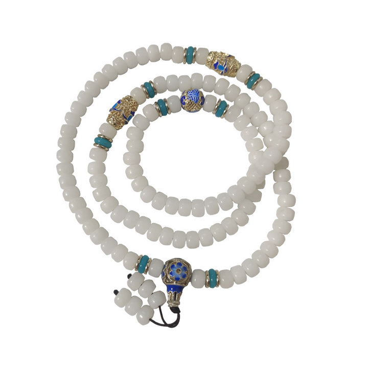 Buddha Stones天然ホワイト菩提樹の種子Mala108ビーズ 富のブレスレット