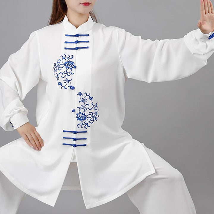Buddha Stonesの花刺繍瞑想祈りスピリチュアル禅太極拳気功練習ユニセックス服セット