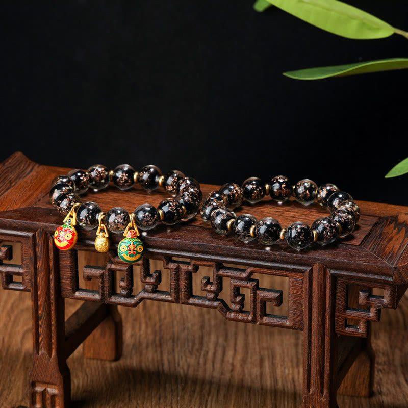Buddha Stones金呑み獣ファミリーチャーム 光る蛍光Liuliガラスビーズ 成功ブレスレット