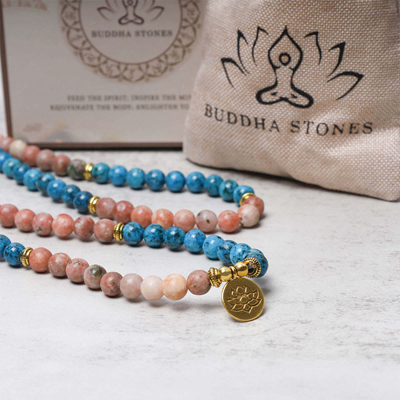 Buddha Stones108 個Malaビーズ アパタイト レッドストーン ロータス 瞑想 祈り ビーズ ブレスレット