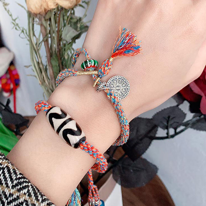 チベット産925スターリングシルバー製 オム・Om Mani Padme Humハンドメイド ジビーズプロテクション編みブレスレット