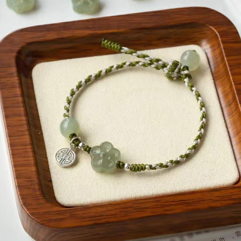 Buddha Stones手作りの梅の花翡翠の幸運繁栄編みブレスレット
