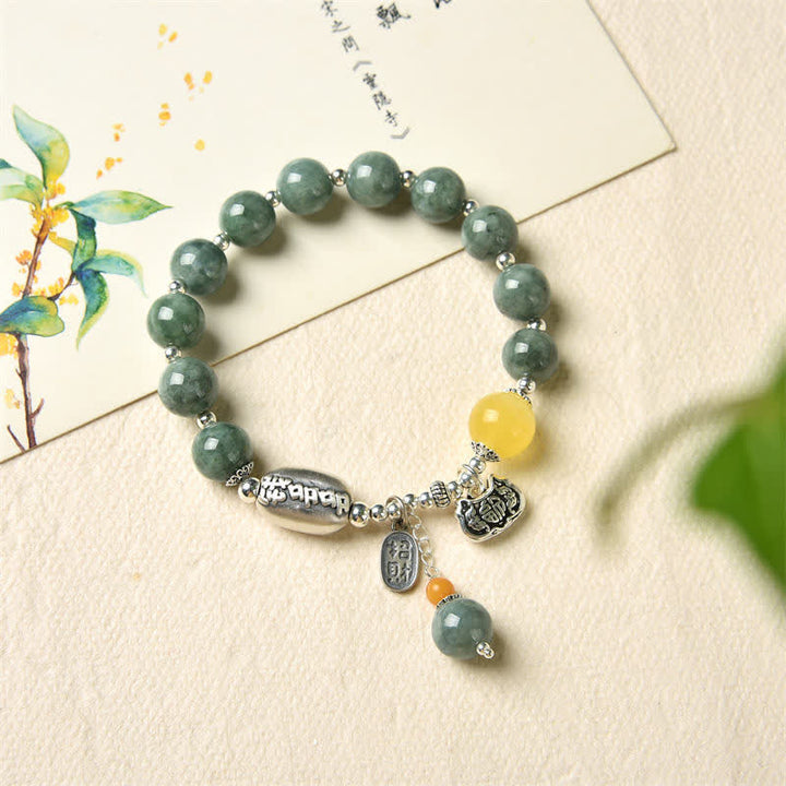Buddha Stones925スターリングシルバー シアンジェイドアンバー サクセスブレスレット
