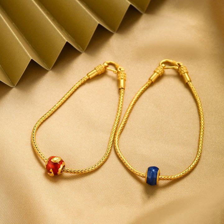 Buddha Stonesチベット 18K ゴールドオーム・マニ・パドメ・フム幸運の鯉 福 キャラクター インゴット 銅貨 平和ブレスレット