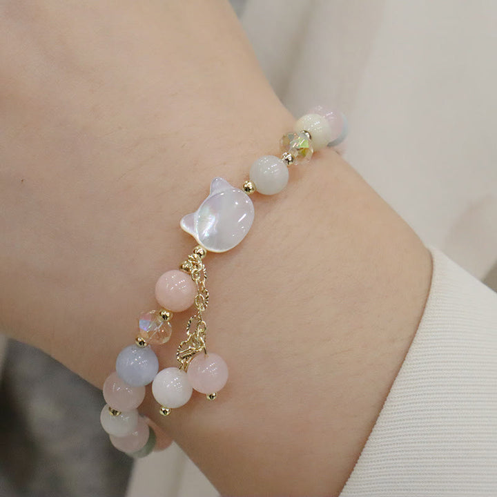 Buddha Stones天然ストロベリークォーツ モルガナイト シャコガイ 猫の愛のブレスレット - image 7