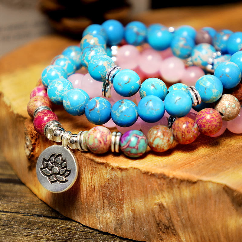 Buddha Stonesチベット紫ミャオ リアルビーズ ハーモニー ロータスMala