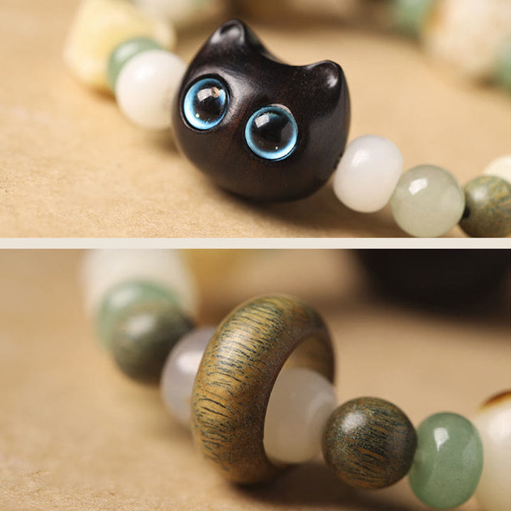 Buddha Stones菩提樹 緑白檀黒檀小葉紫檀猫の頭 足爪 平和ブレスレット - image 5